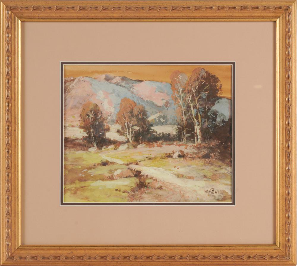 Appraisal: ERNEST H POHL - MISSION VALLEYwatercolor and gouache on paper