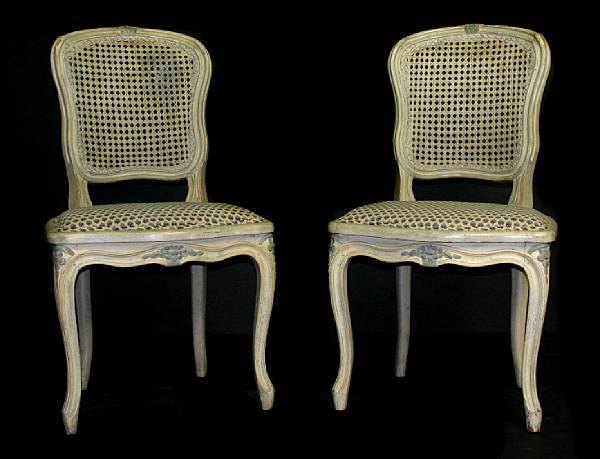 Appraisal: A pair of Louis XV paint decorated caned back side