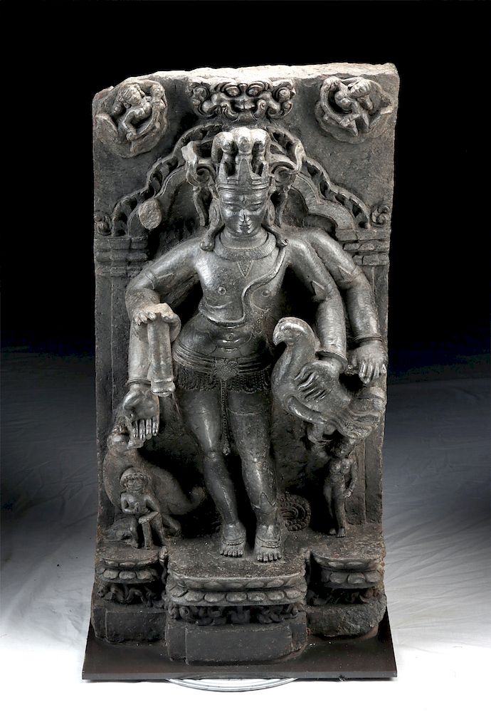 Appraisal: th C Indian Pala Stone Stele of Kartikeya w Rooster