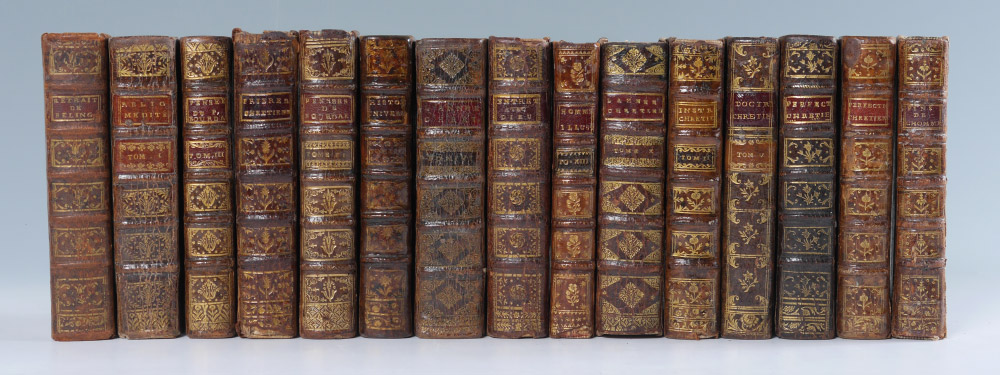 Appraisal: VOLUME ANTIQUARIAN BOOKS assorted volumes leather bound embossed spines with