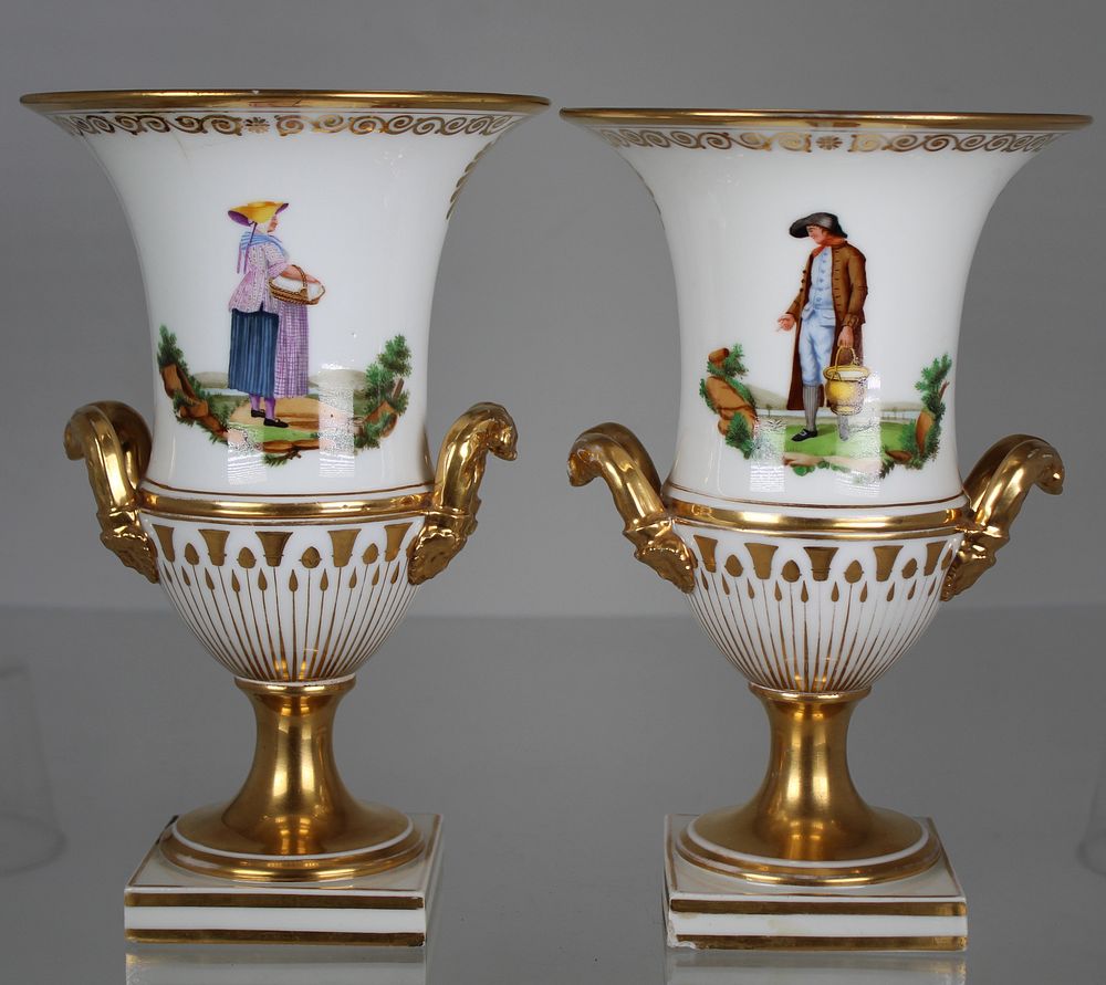 Appraisal: Antique French Hand Painted Urns as is Antique French Hand