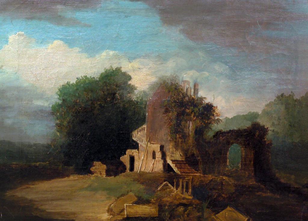 Appraisal: ENGLISH SCHOOL EARLY th CENTURY RUINS IN A LANDSCAPE oil