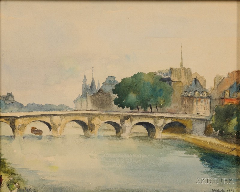 Appraisal: Continental School th Century Paris View Along the Seine Signed