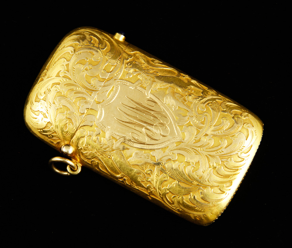 Appraisal: - K Vesta Case K yellow gold vesta case with