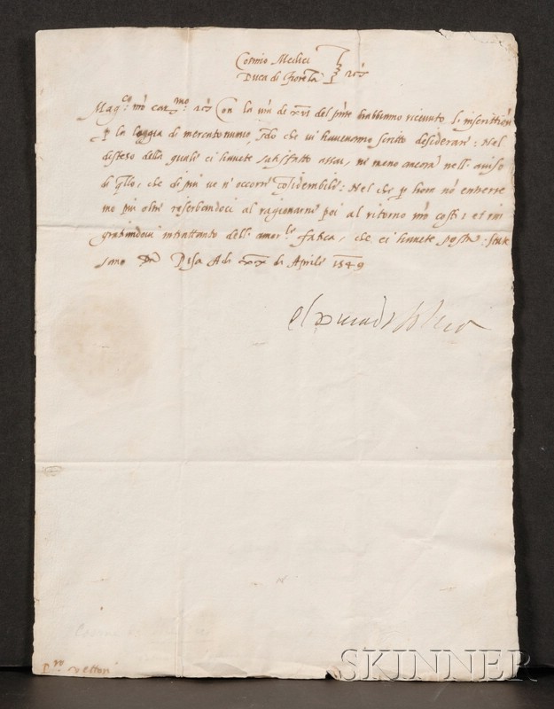 Appraisal: Medici Cosimo I de The Great - Manuscript letter signed