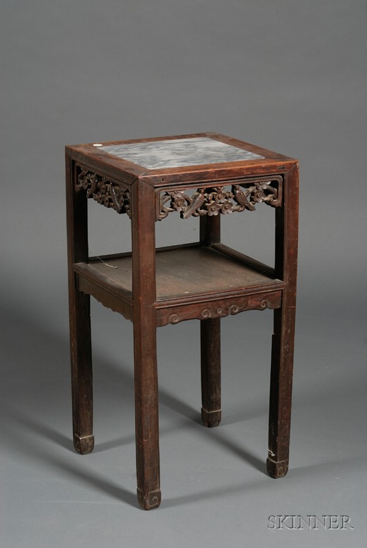 Appraisal: Occasional Table China th century rosewood two tiers apron carved