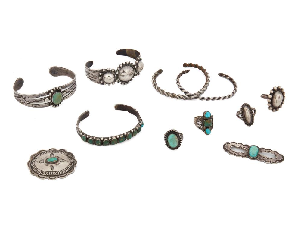 Appraisal: A group of Southwest style silver and turquoise jewelry Second-Quarter