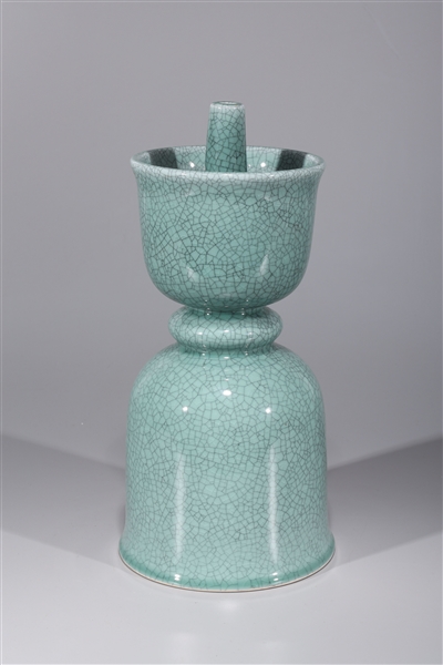 Appraisal: Large Chinese crackle glazed celadon porcelain candlestick minor surface wear