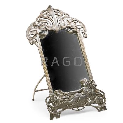 Appraisal: WMF ART NOUVEAU MIRROR Rectangular with maiden and flowers easel