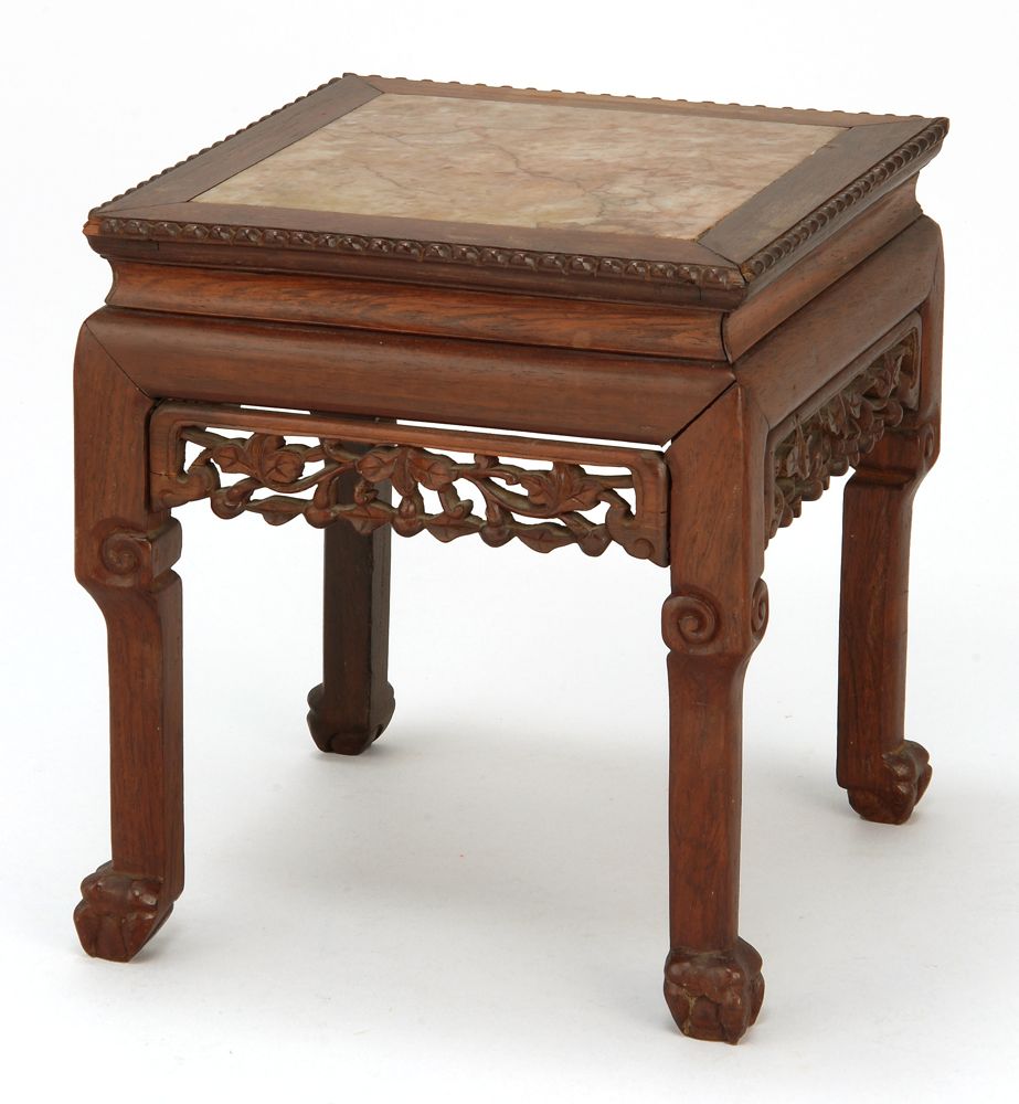 Appraisal: CHINESE EXPORT ROSEWOOD STAND In square-form with rouge marble insert