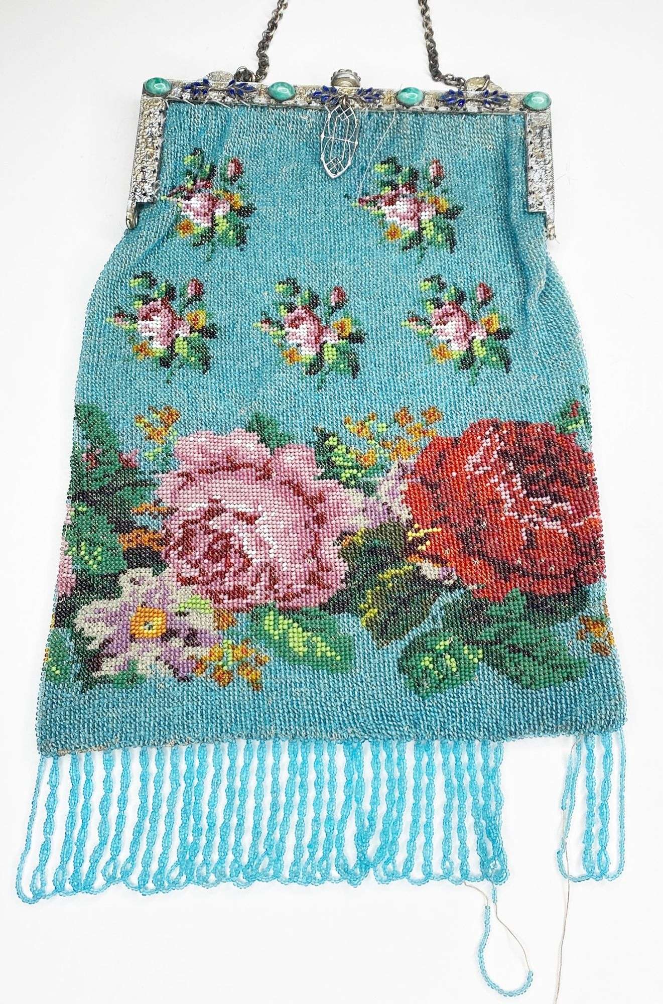 Appraisal: Micro Beaded Floral Hand Bag long at widest Condition losses