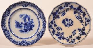 Appraisal: Two Various Flow Blue Transfer China Plates - Grape Brush