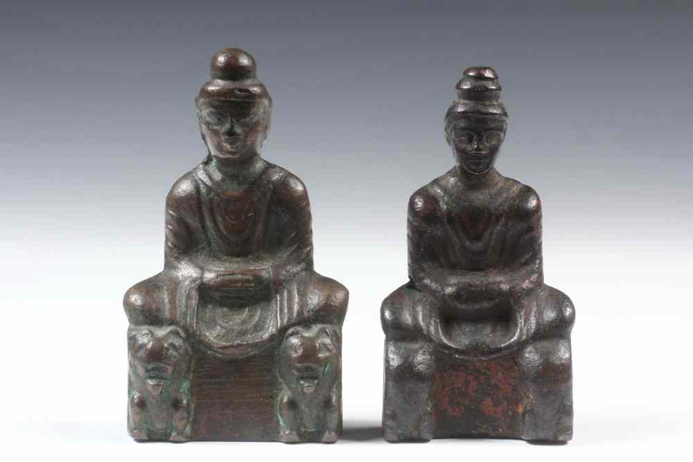 Appraisal: TWO SMALL CHINESE HOLLOW CAST BRONZE BUDDHA FIGURES - Possibly