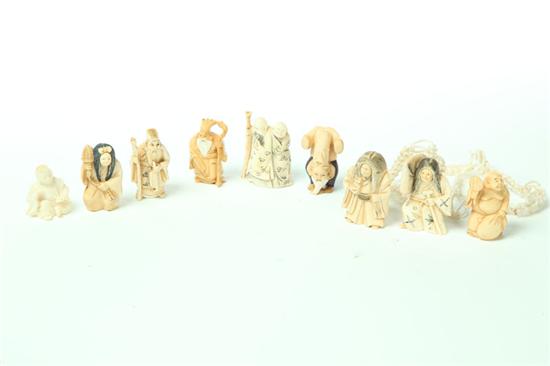 Appraisal: NINE IVORY NETSUKES Japan st half- th century Figures include