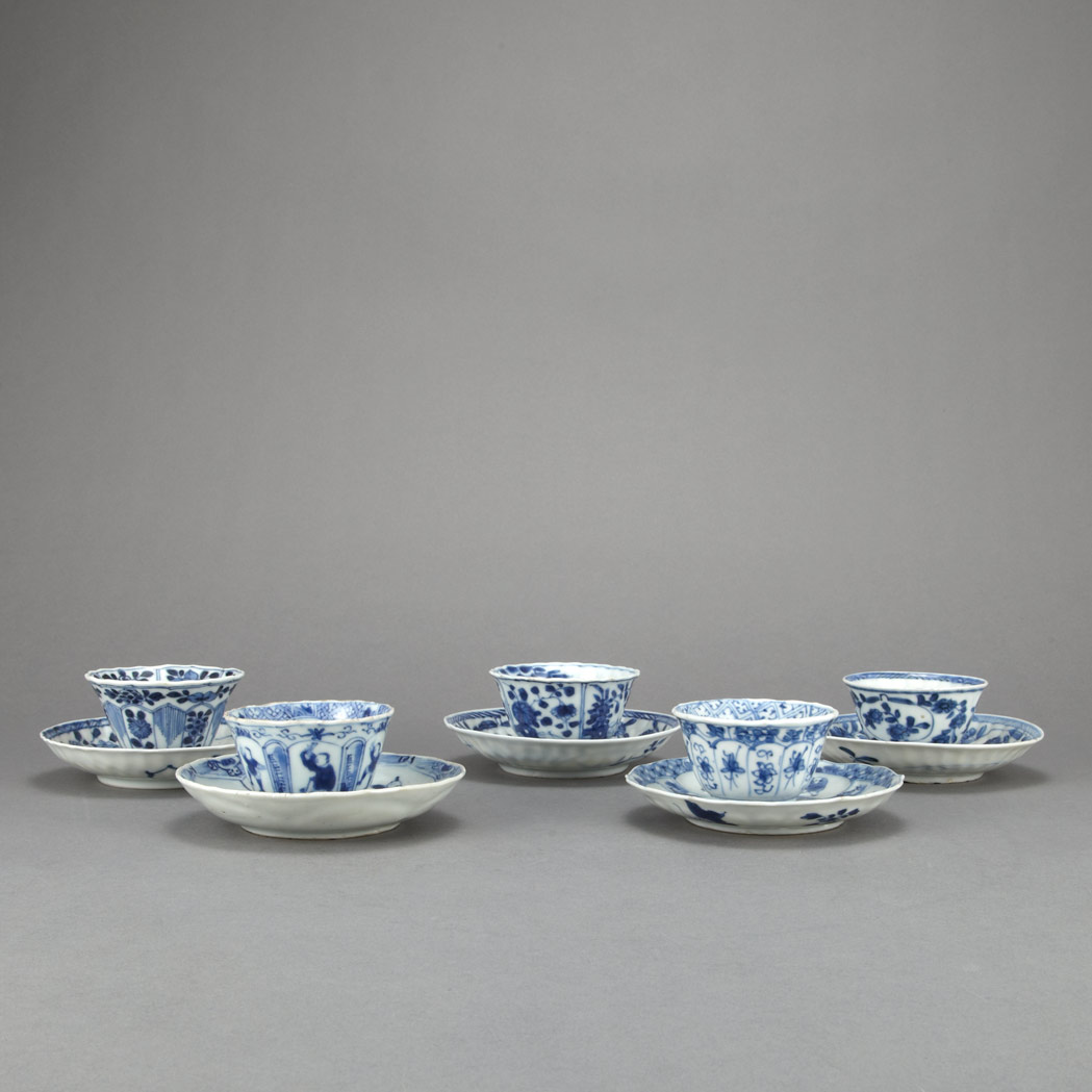 Appraisal: Group of Five Chinese Blue and White Glazed Porcelain Cups