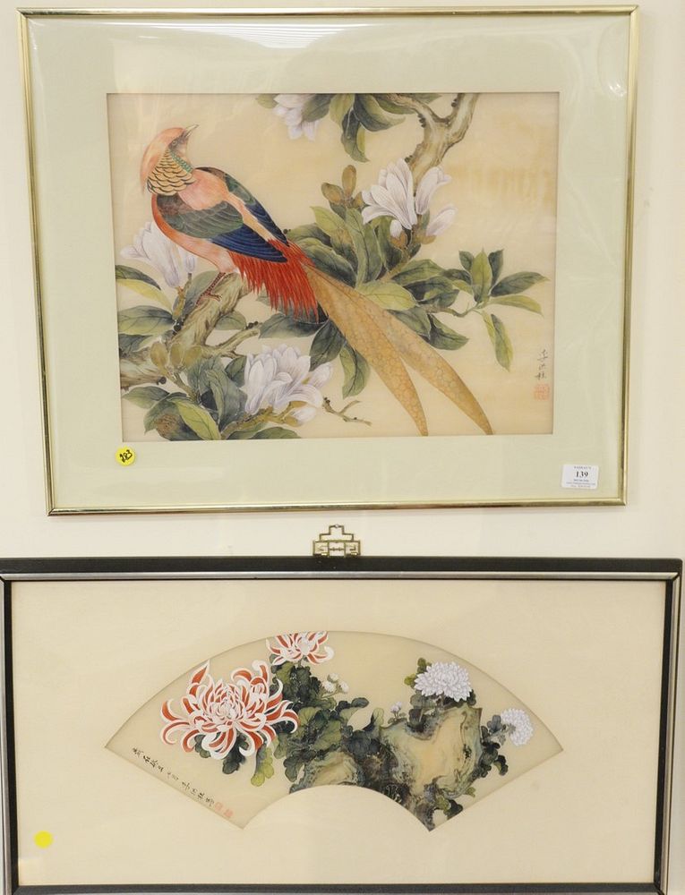 Appraisal: Two Hung Chu Lee watercolors on silk Chrysanthemum and Golden