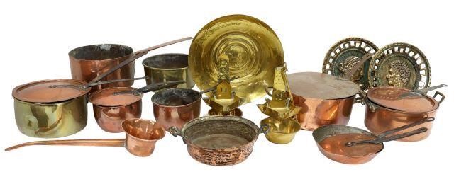 Appraisal: lot of French copper and brass kitchenware th c highlights