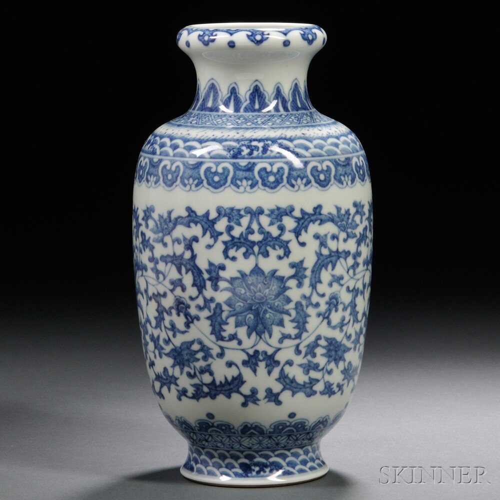 Appraisal: Blue and White Vase China baluster form with compressed bulbous