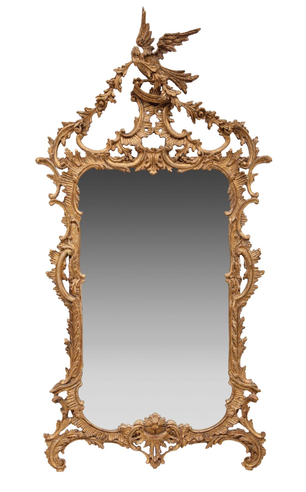 Appraisal: Chippendale-Style Giltwood Mirror pierced crest surmounted by phoenix with floral