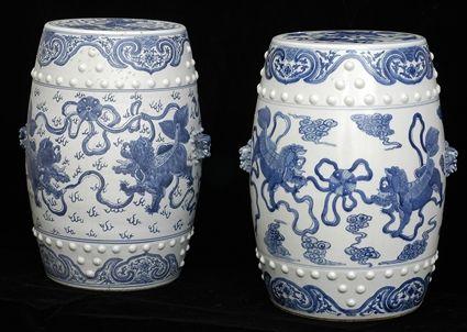 Appraisal: ASSEMBLED PAIR OF CHINESE BLUE AND WHITE GARDEN SEATS Each