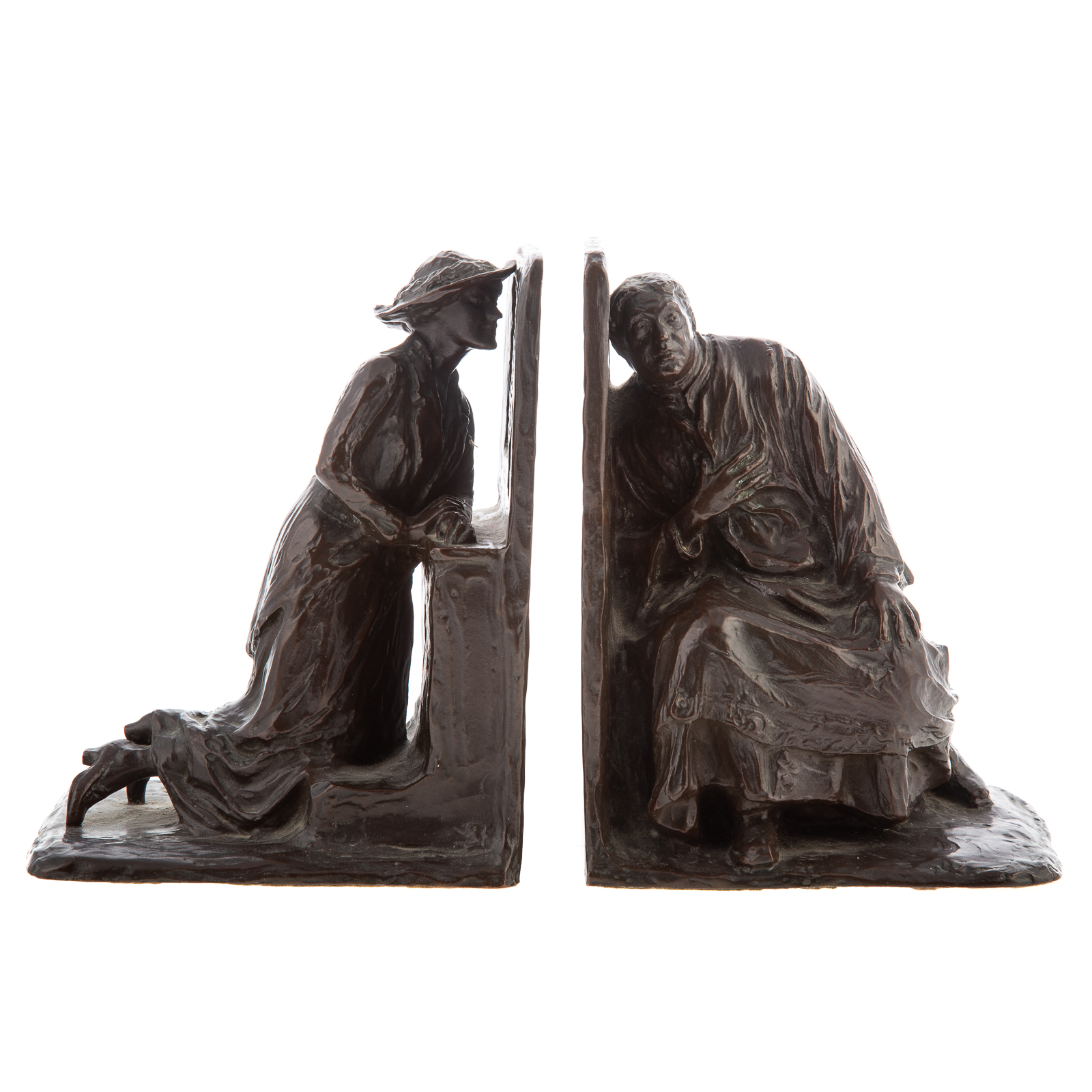 Appraisal: A PAIR OF GRIFFOUL BRONZE FIGURAL BOOKENDS Dated one half