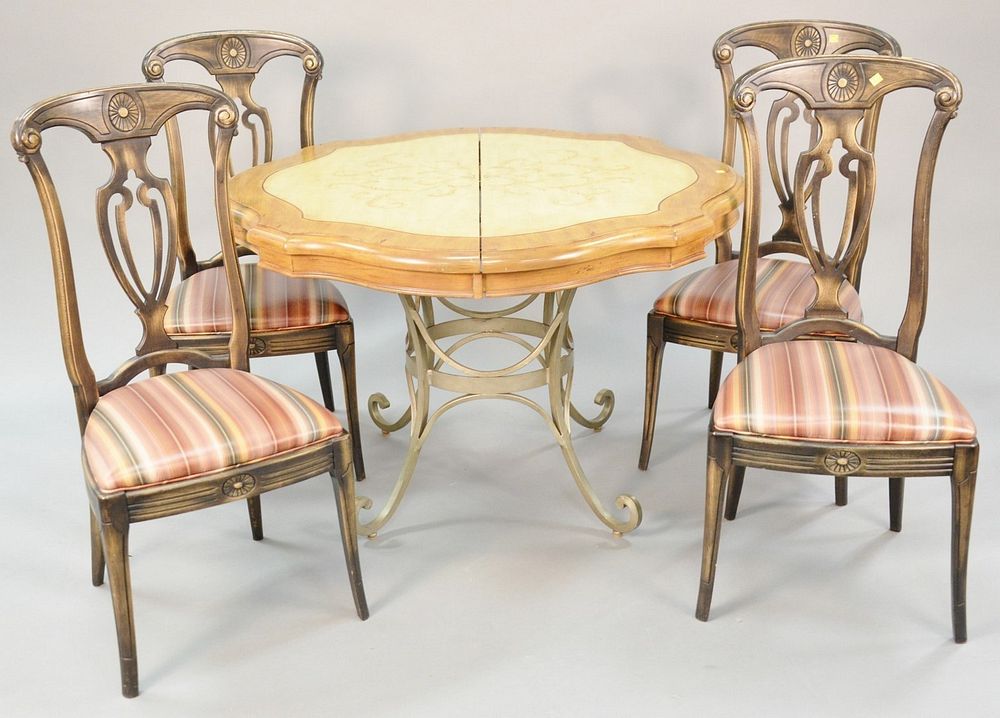 Appraisal: Contemporary table ht dia open x leaf along with chairs