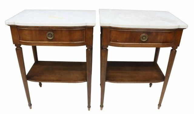 Appraisal: pair Neoclassical style marble-top mahogany nightstands th c each having