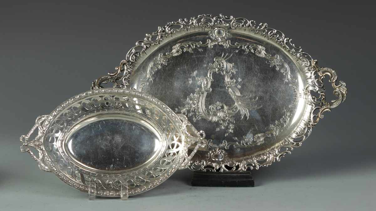 Appraisal: Continental Silver Trays Continental Silver Trays Reticulated work hand chasing