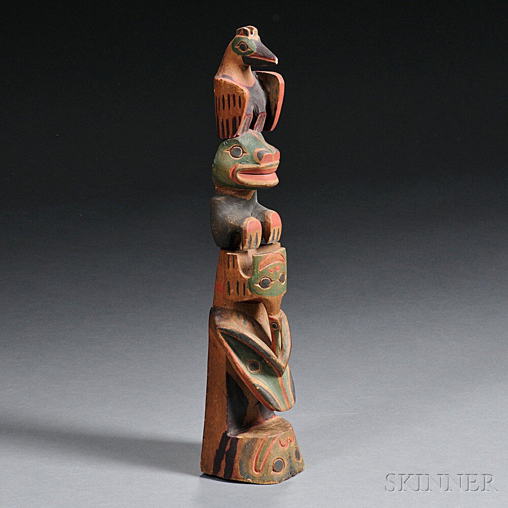 Appraisal: Northwest Coast Polychrome Carved Wood Model Totem Pole ht in