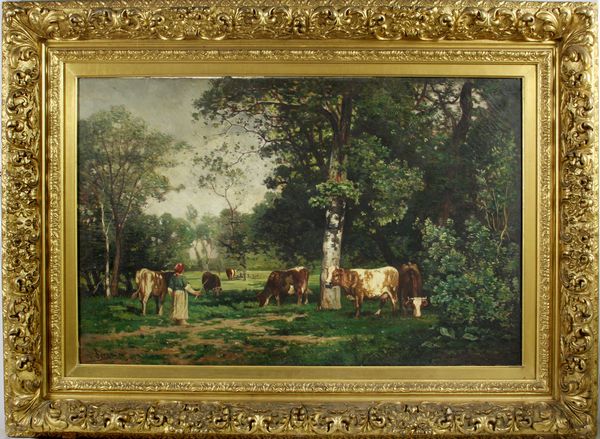 Appraisal: Pastoral scene with cows and farmer o c th Century