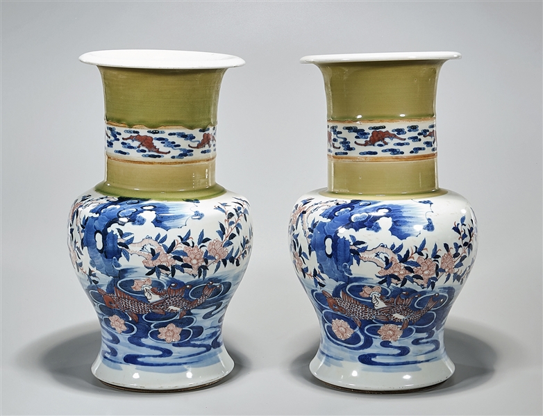 Appraisal: Pair of Chinese blue red and white porcelain vases depicting