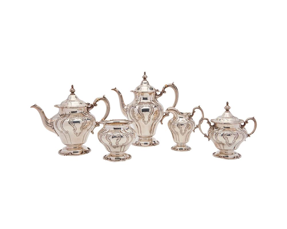 Appraisal: GORHAM Five Piece Hand Chased Silver Tea and Coffee Service