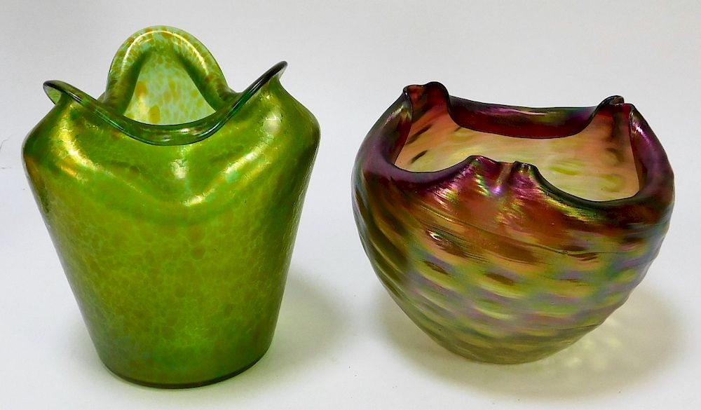 Appraisal: PC Attr Loetz Iridescent Bohemian Art Glass Vases Bohemia th