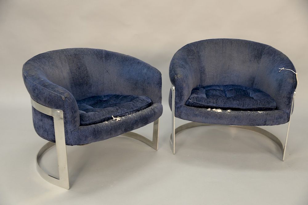 Appraisal: Pair of Milo Baughman barrel back upholstered chairs with chrome