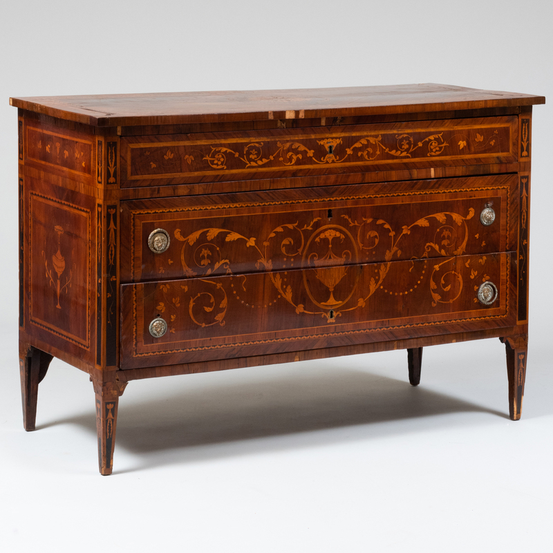 Appraisal: Italian Late Neoclassical Walnut and Fruitwood Marquetry Chest of Drawers