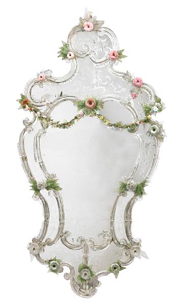 Appraisal: A Venetian acid etched and colored glass mirror late th