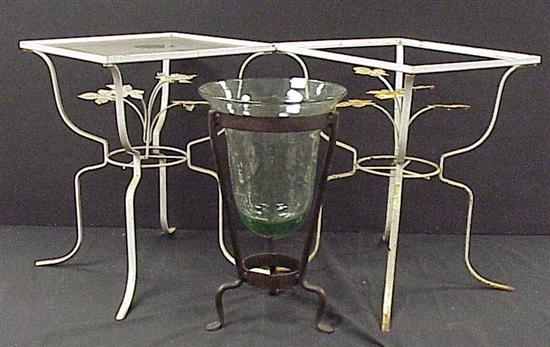 Appraisal: Pair of iron and glass end tables with leaf motif