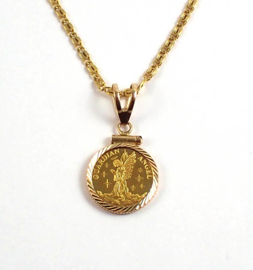 Appraisal: GOLD COIN AND FOURTEEN KARAT GOLD PENDANT NECKLACE with a