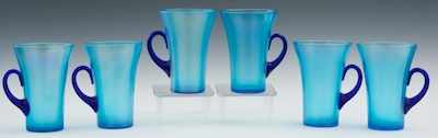 Appraisal: Six Fenton Iced Tea Glasses The iridescent blue glass tumblers