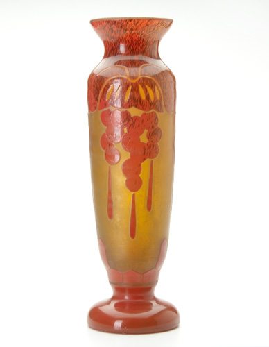 Appraisal: CHARLES SCHNEIDER CHARDER Etched and enameled vase decorated with stylized