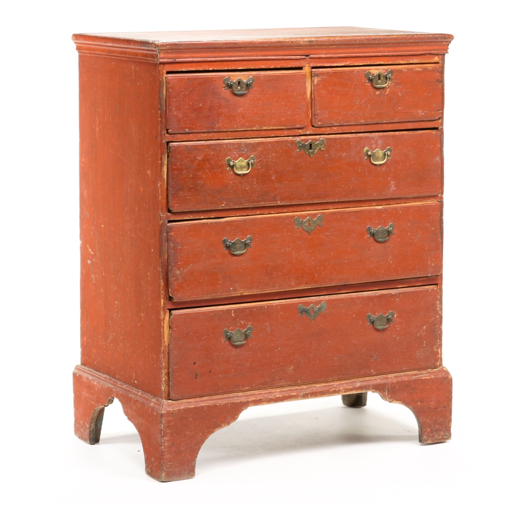 Appraisal: AMERICAN COUNTRY CHIPPENDALE CHEST Third quarter th century poplar Rosehead