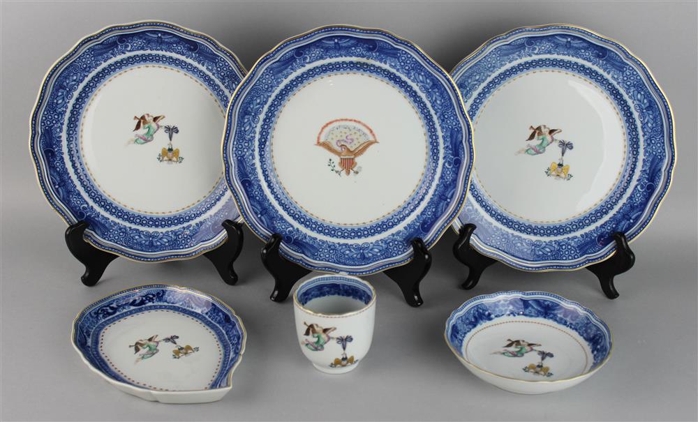 Appraisal: FIVE MOTTAHEDEH REPRODUCTION SOCIETY OF CINCINNATI CHINA for Winterthur including