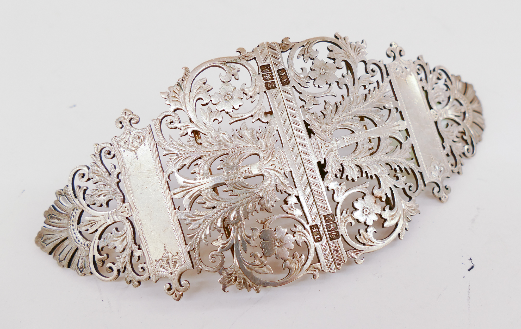 Appraisal: English Ornate Pierced Sterling Buckle by Joseph Fulton- ''- g