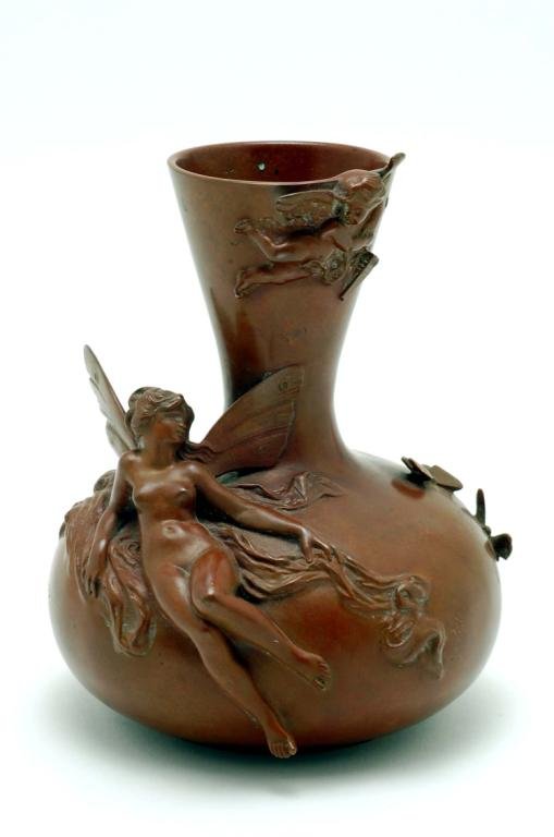 Appraisal: Louis Ernest Barrias French - Bronze vase Calabash form having