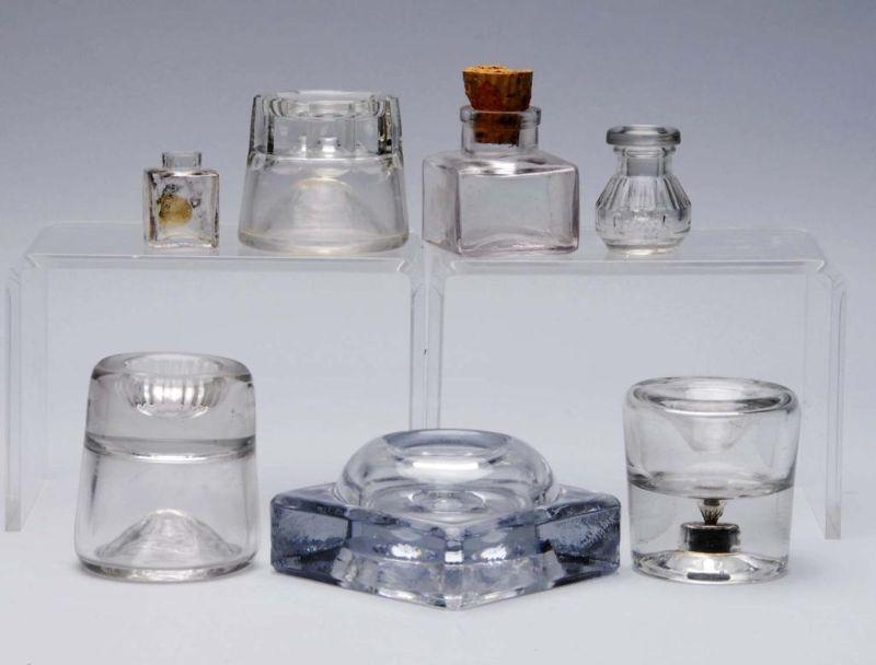 Appraisal: Lot of Glass and Lead Crystal Inkwells Description Crystal is