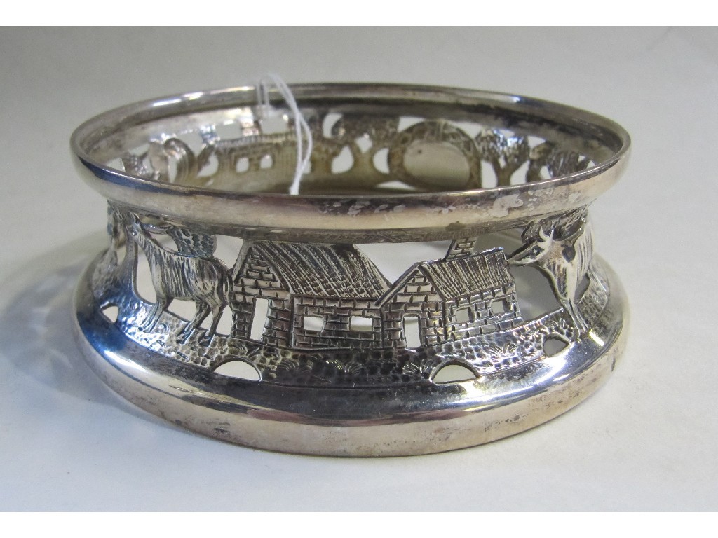 Appraisal: Cased silver dish ring decorated with rural scenes London