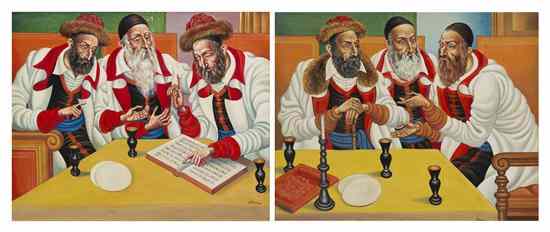 Appraisal: Artist Unknown th century Seated Rabbis a pair of works