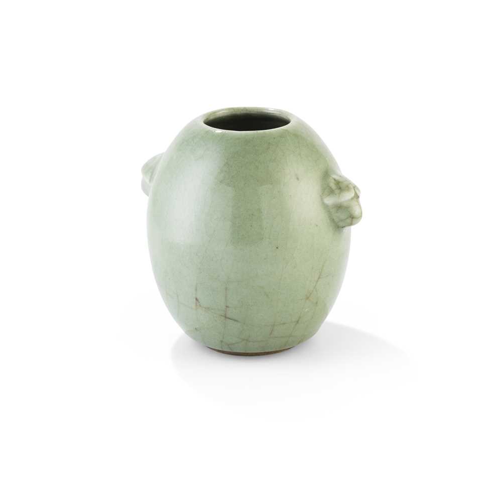 Appraisal: CELADON-GLAZED DRUM-SHAPED JAR QING DYNASTY TH- TH CENTURY in imitation