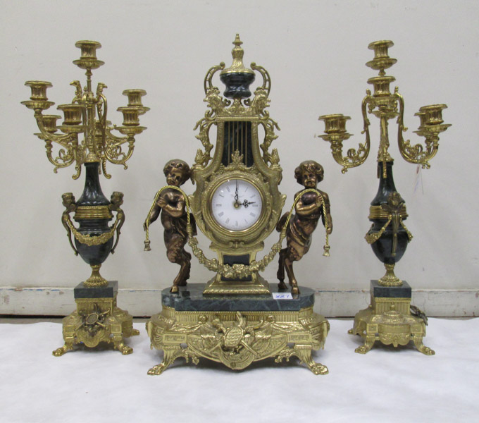 Appraisal: THREE-PIECE LOUIS XV STYLE CLOCK SET Imperial Clock Co Italy