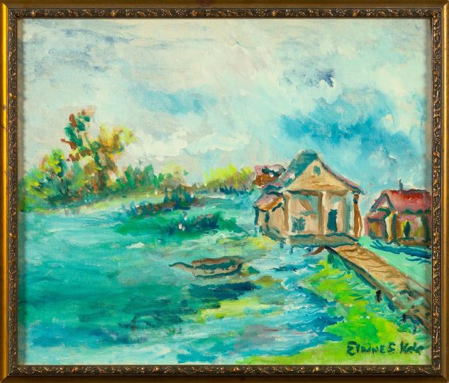 Appraisal: Elaine Kolp American Louisiana b Bayou Cabin Scene oil on